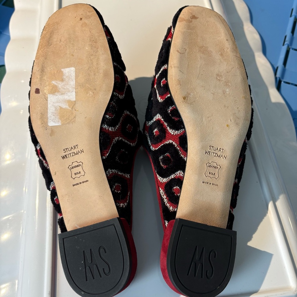 Stuart Weitzman Mulearky Red/Black Embroidery Slip-on Vamp Mules Flats - Picture 7 of 8